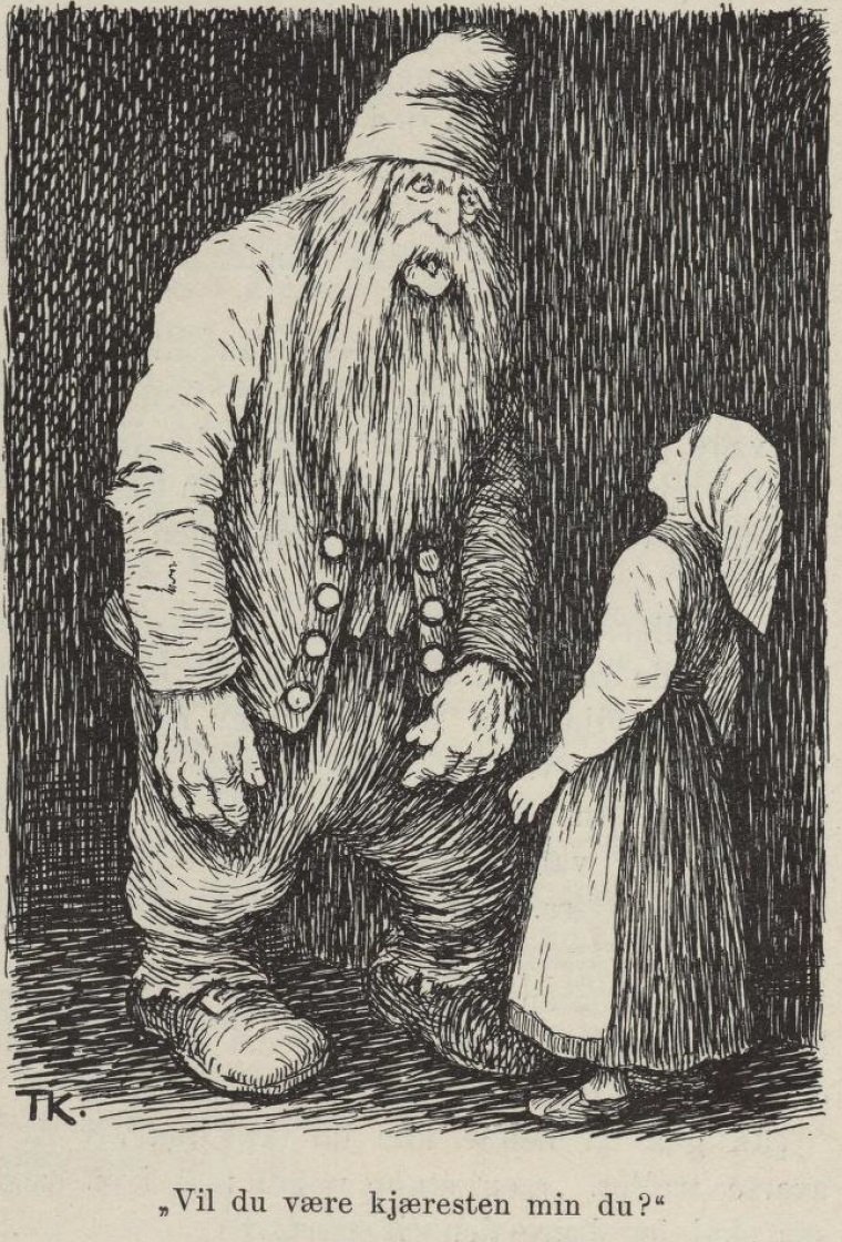 Hna tripper i berget The Old Dame and her Hen af Theodor Kittelsen