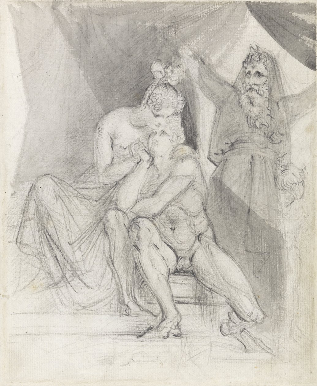 Prospero ser på Ferdinand og Miranda, ca. 1840 (grafit og vask på papir) af Theodor M. von Holst