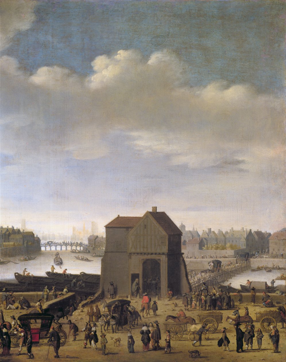 Udsigt over broen og Quai de la Tournelle, ca. 1645 (detalje af 167349) af Theodor Matham