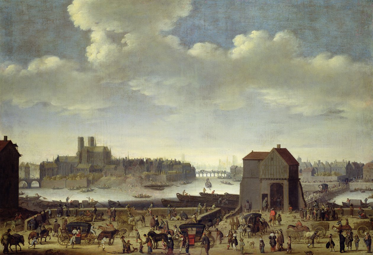 Udsigt over broen og Quai de la Tournelle, ca. 1645 af Theodor Matham