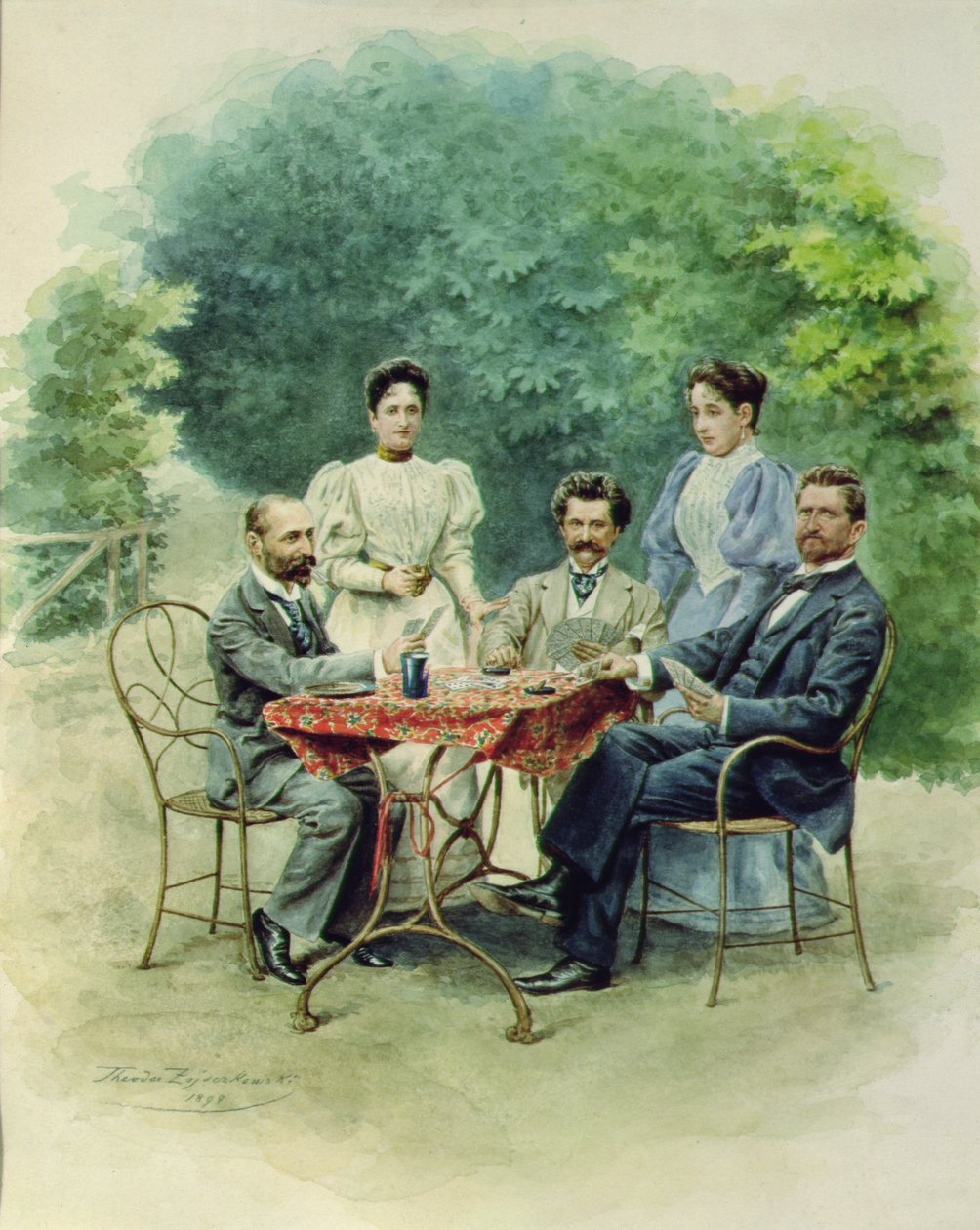 Et kortspil af Tarrock med Johann Strauss i Bad Ischl, 1898 af Theodor Zajaczowski