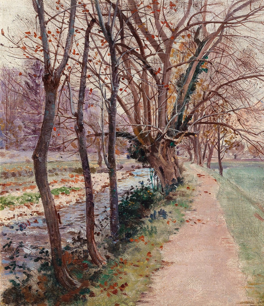 Allee am Bach Avenue of Trees by a Stream af Theodor von Hormann