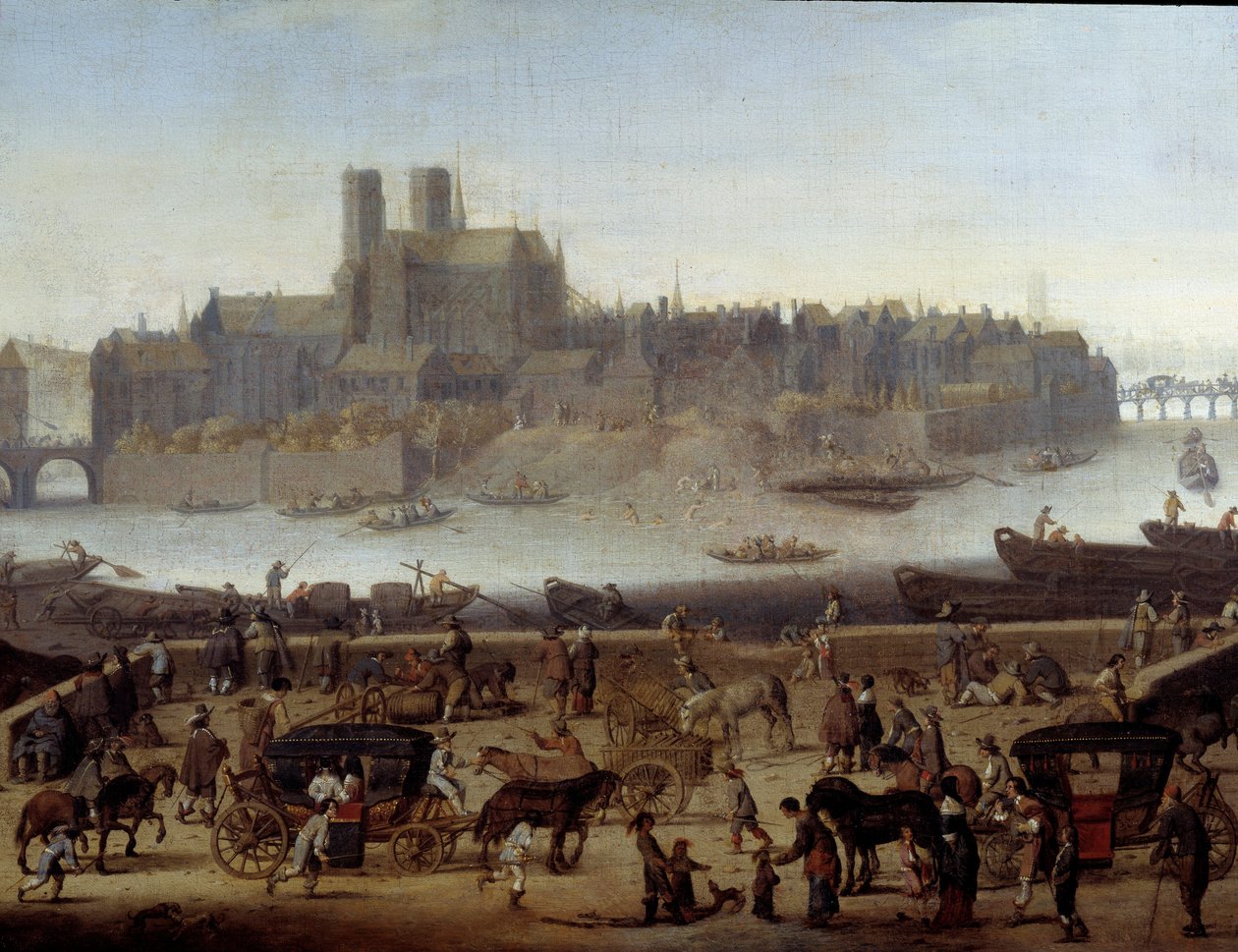 Kajen og Tournelle-broen i Paris Detail. Udsigt over havnen og øen La Cite. Maleri tilskrevet Theodor Matham (1606-1676) 1646 Paris, Carnavalet museum af Theodor (attr. to) Matham
