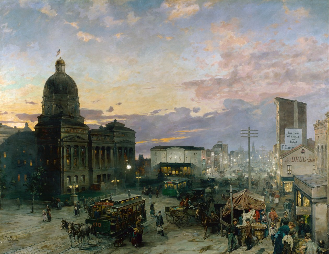 ""Udsigt over Washington Street i Indianapolis ved Twilight"" Maleri af Theodor Groll (1857-1913) 1892-1895 Indianapolis museum of art Indiana USA af Theodor Groll