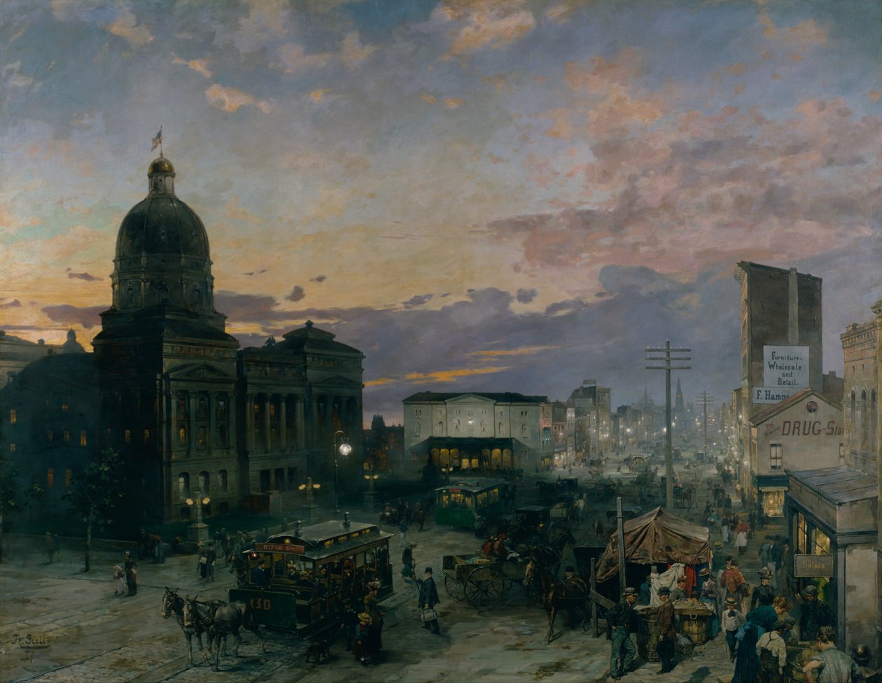 Washington Street, Indianapolis at Dusk af Theodor Groll
