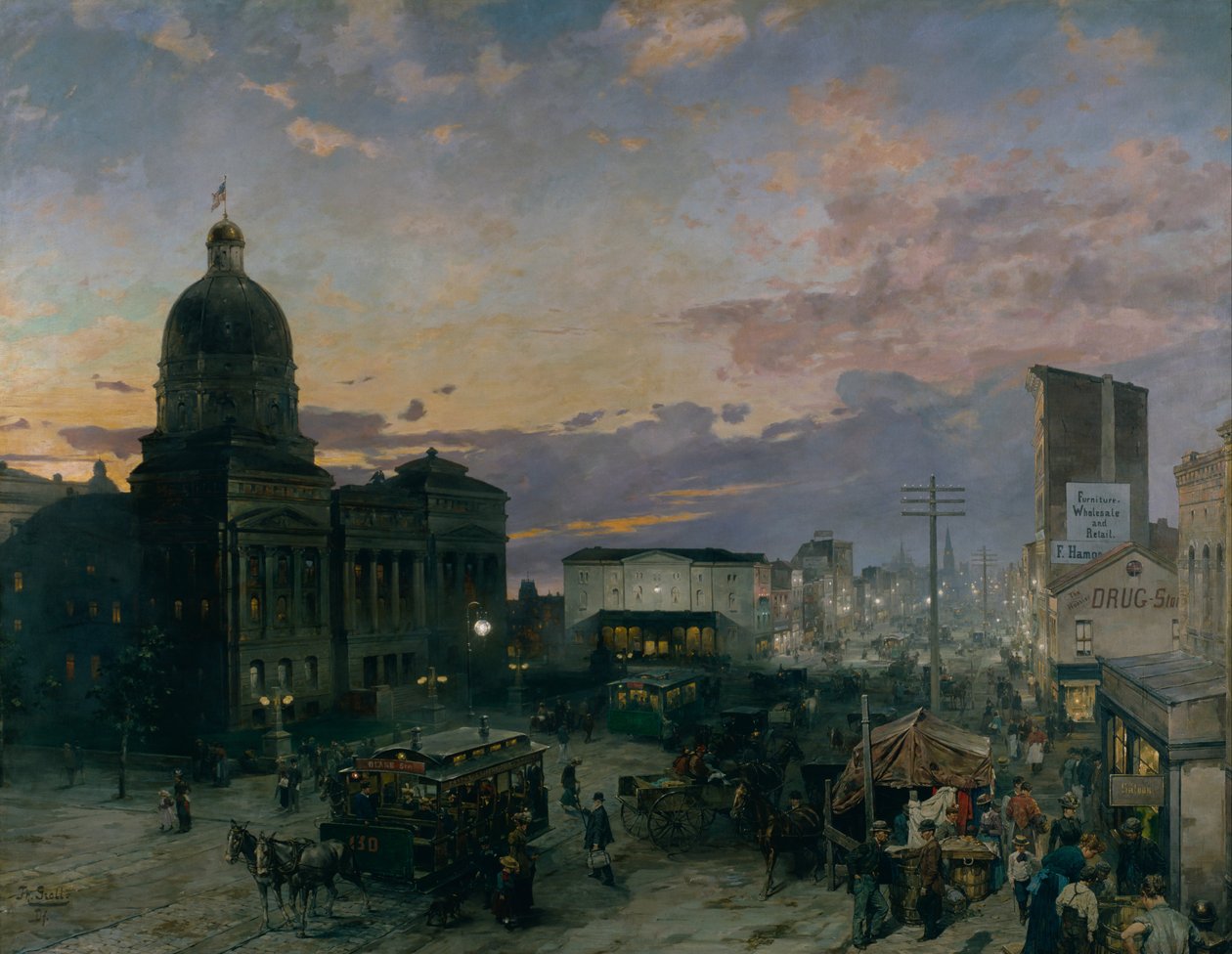 Washington Street, Indianapolis i skumringen, 1892-1895 af Theodor Groll