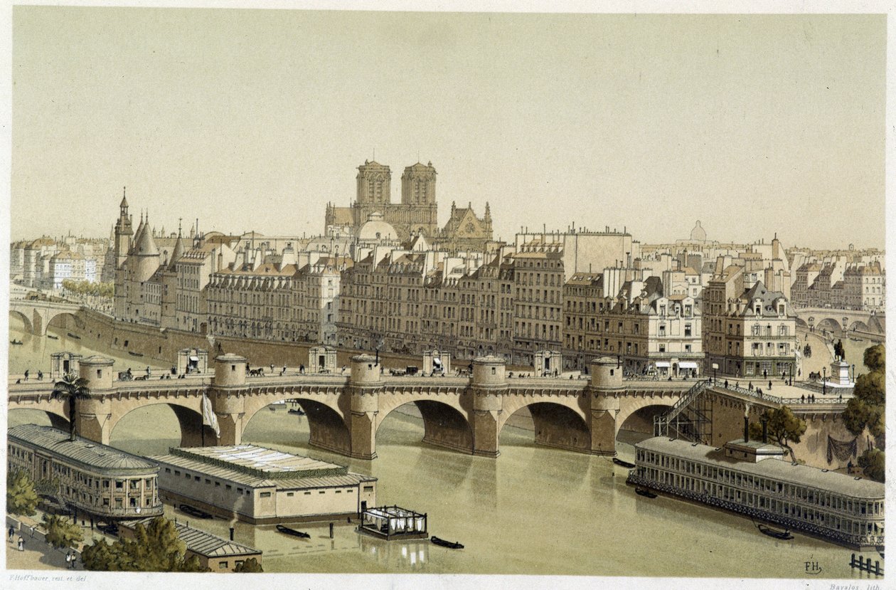 Ile de la Cite og Pont Neuf i Paris af Theodor Josef Hubert Hoffbauer
