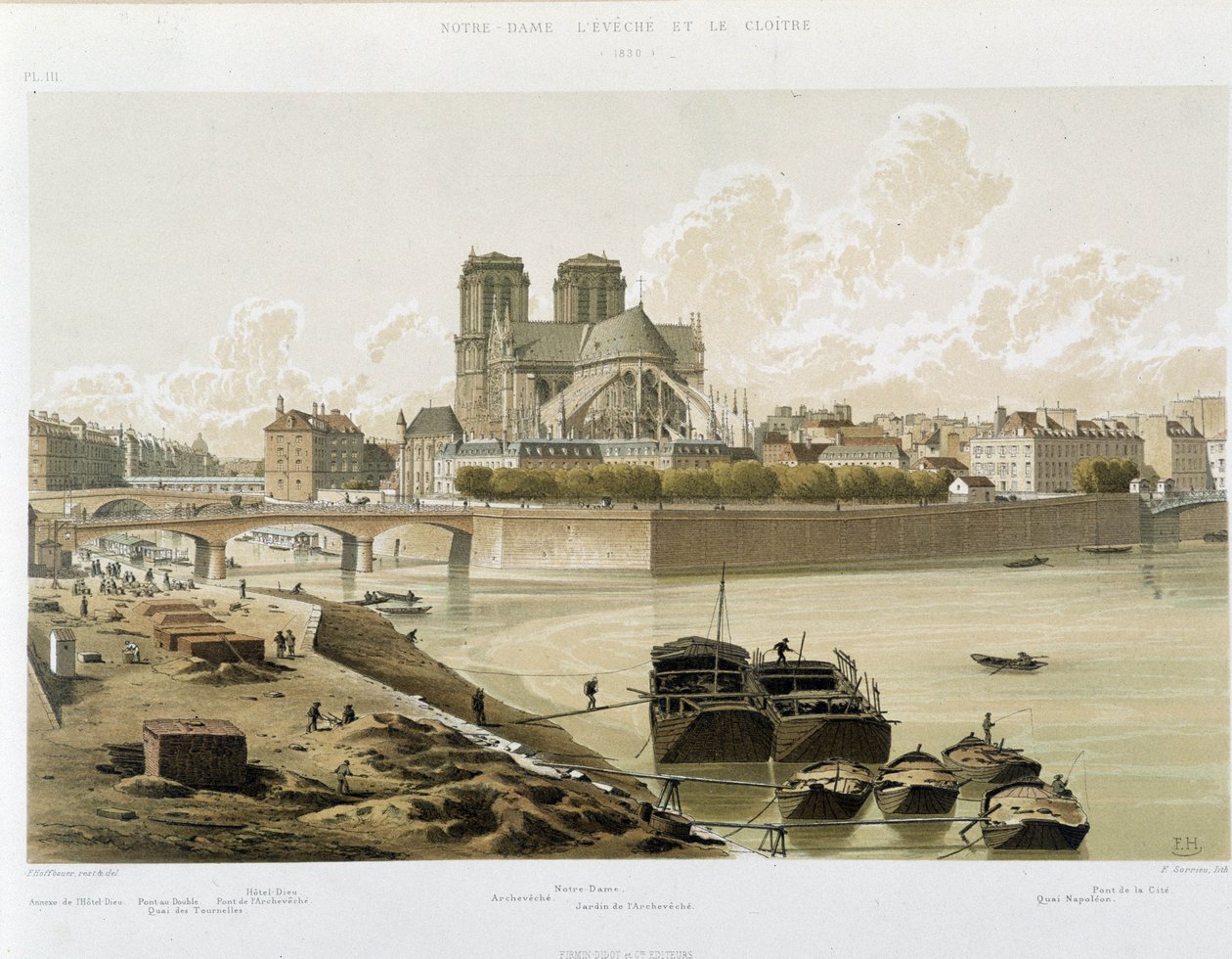 Notre Dame de Paris set fra bredden af Seinen i Paris af Theodor Josef Hubert Hoffbauer