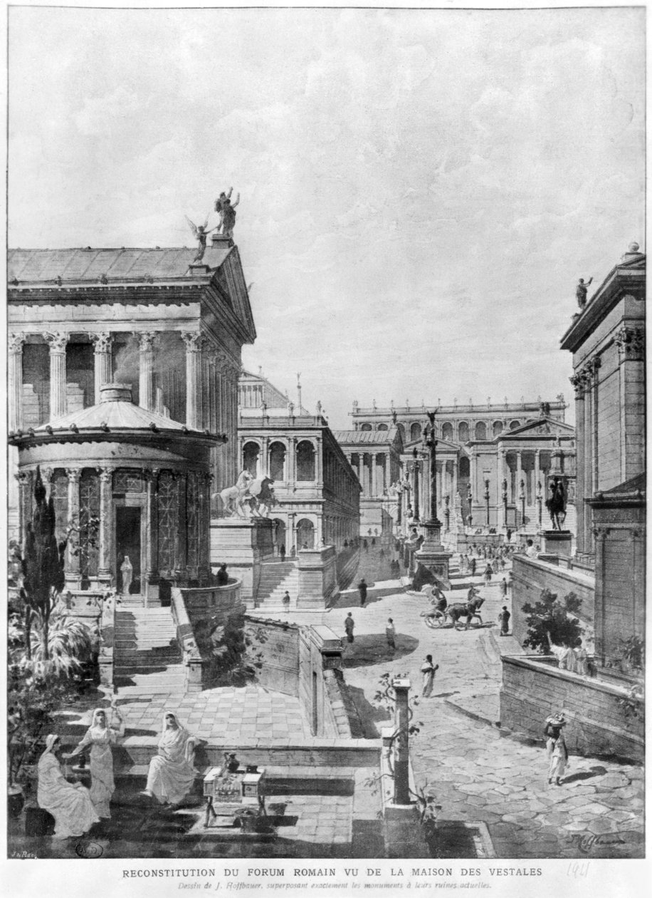 Det romerske forum for antikken, 1914 (bw-gravering) af Theodor Josef Hubert Hoffbauer