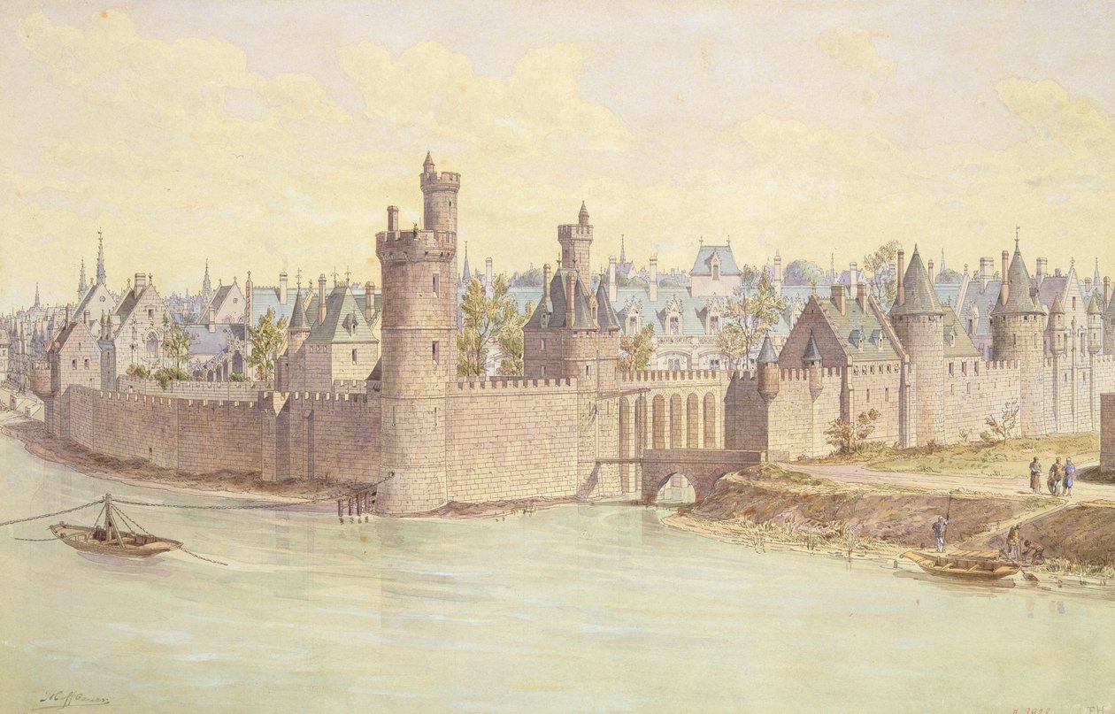 Tour de Nesles (pen og blæk og wc på papir) af Theodor Josef Hubert Hoffbauer