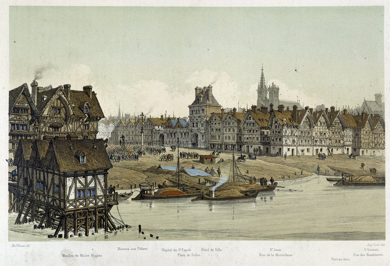 Udsigt over Hotel de Ville de Paris af Theodor Josef Hubert Hoffbauer