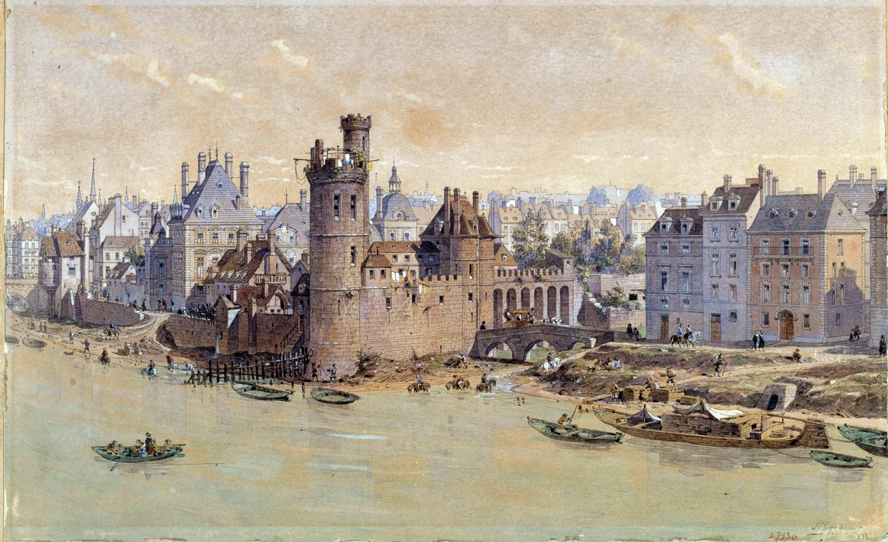 Udsigt over tårnet i Nesles i Paris i det 17. århundrede. Akvarel af Theodore Joseph Hubert Hoffbauer (1839-1922) 1800-tallet. Paris, Musée Carnavalet af Theodor Josef Hubert Hoffbauer