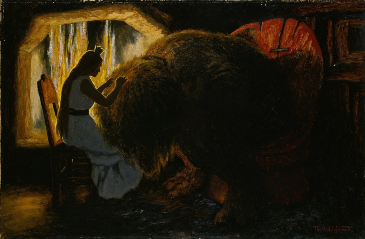 Prinsessen plukker lus fra trolden af Theodor Kittelsen