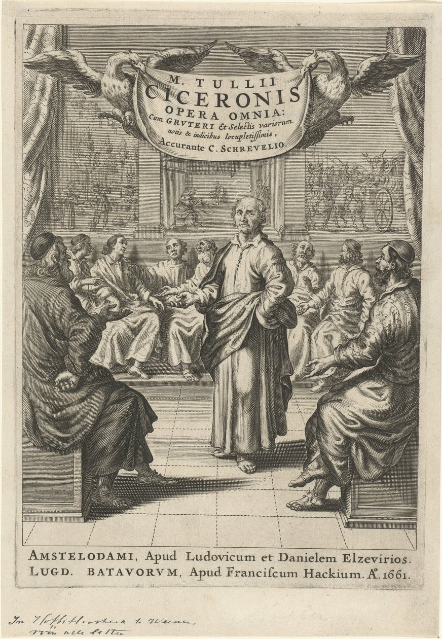 Cicero og diskuterende figurer Titelside for: Cicero, opera omnia, 1661 af Theodor Matham