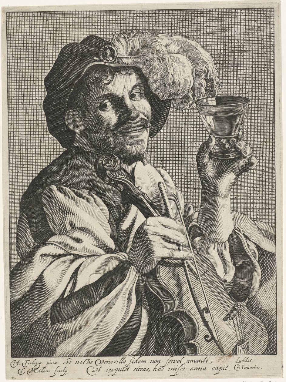 Mand med violin og rummer af Theodor Matham