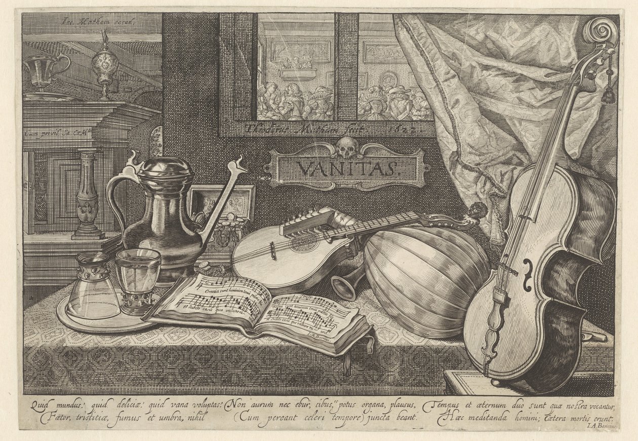 Vanitas stilleben med musikinstrumenter af Theodor Matham