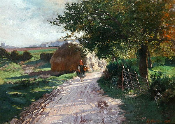 Landsti med en lille pige fra Schwalm af Theodor Matthei