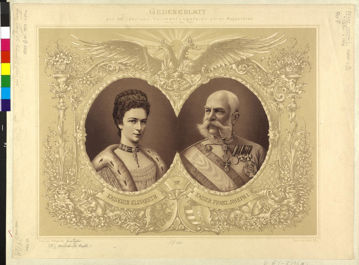 Kejser af Østrig med familie Mindeblad for 40 års bryllupsceremoni Hendes Majestæt 24. April 1854 1894 af Theodor Mayerhofer