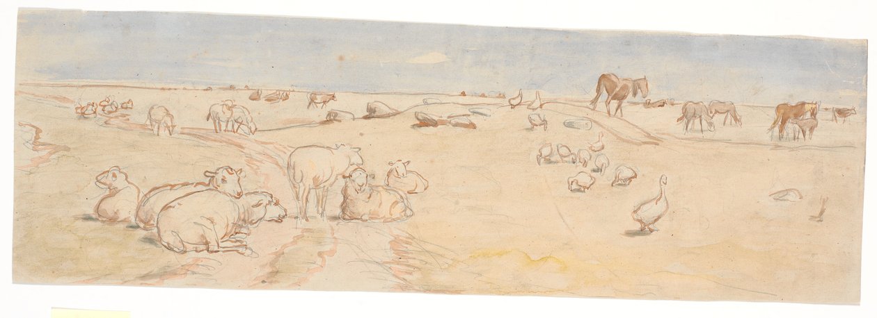Får og gæs på Saltholm (udkast til dekoration af punchebolle) af Theodor Philipsen