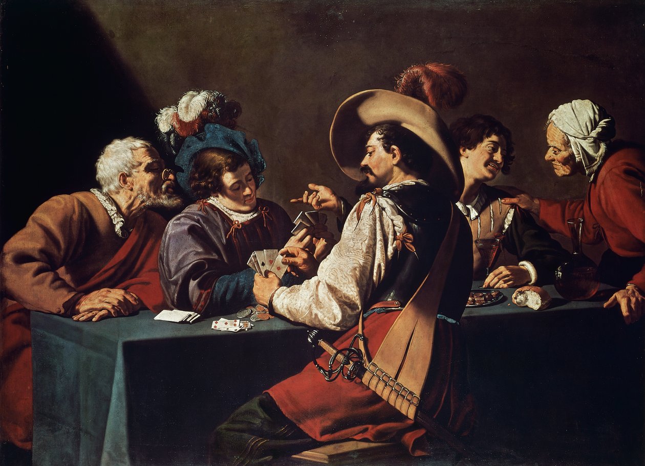 Kortspillere, af Theodor Rombouts (1597-1637), Olie på lærred. Flandern af Theodor Rombouts