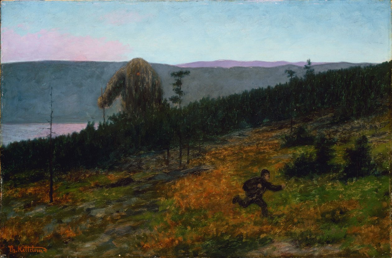 ""Askeladden et le troll"" Personnage du folklore norvegien - Peinture de Theodor Kittelsen (1857-1914) 1900 National Museum of Art, Oslo Norvege af Theodor Kittelsen