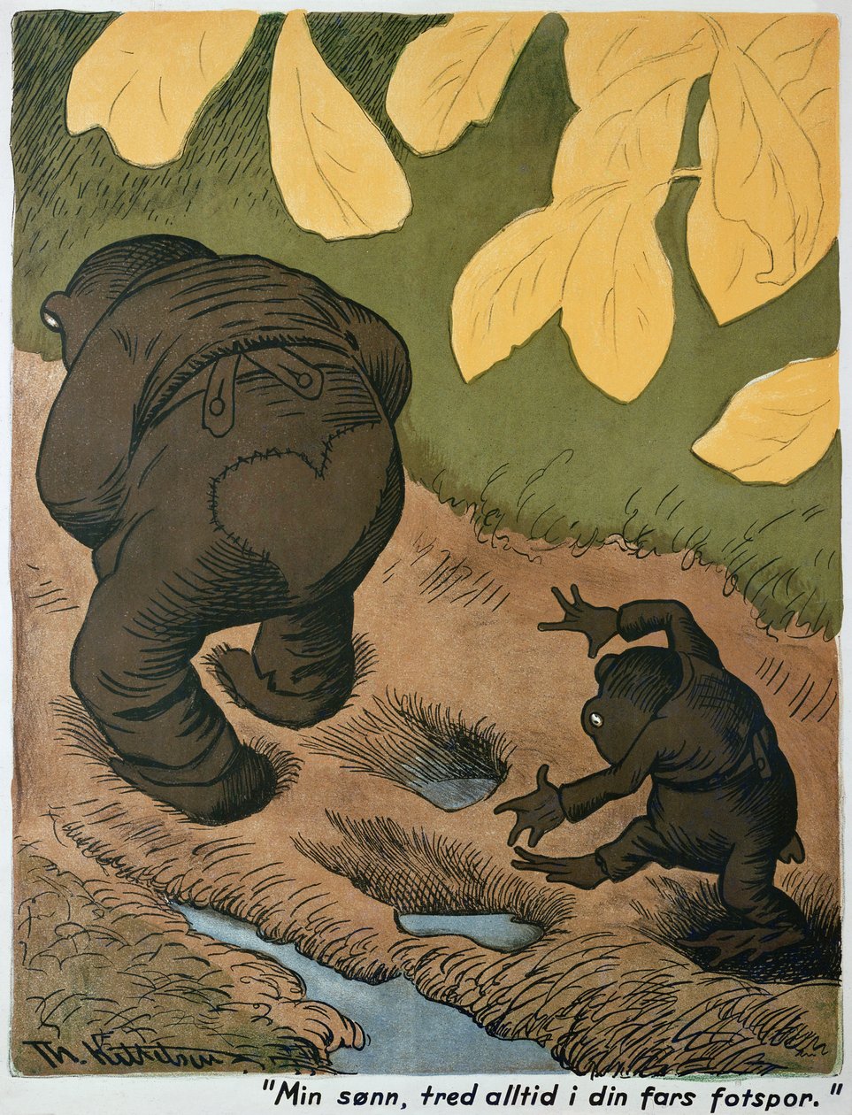I fars fodspor (akvarel og pen) af Theodor Kittelsen