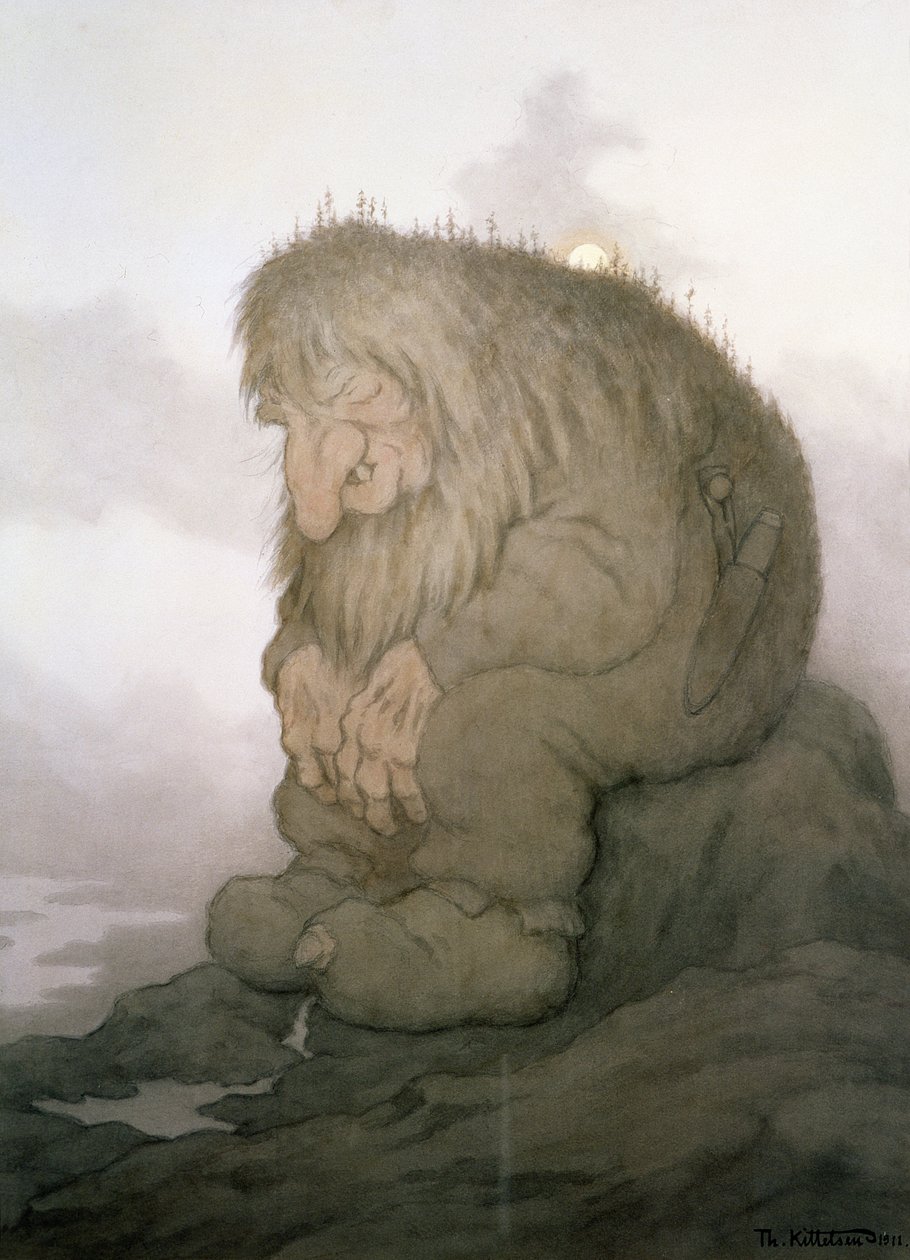 Trolden, der undrer sig over, hvor gammel han er af Theodor Kittelsen