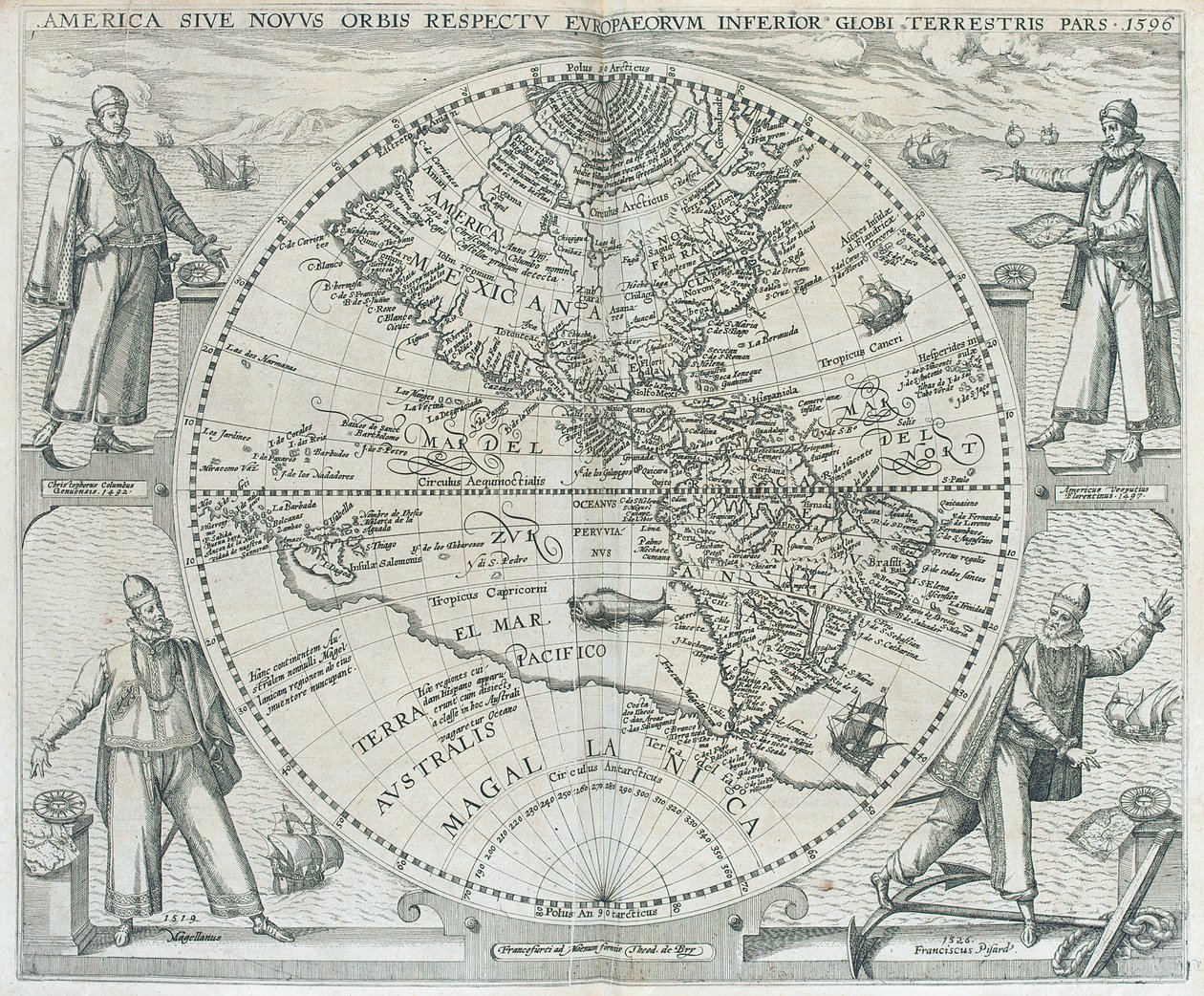 Et kort over Amerika, 1590-1601 af Theodor de Bry