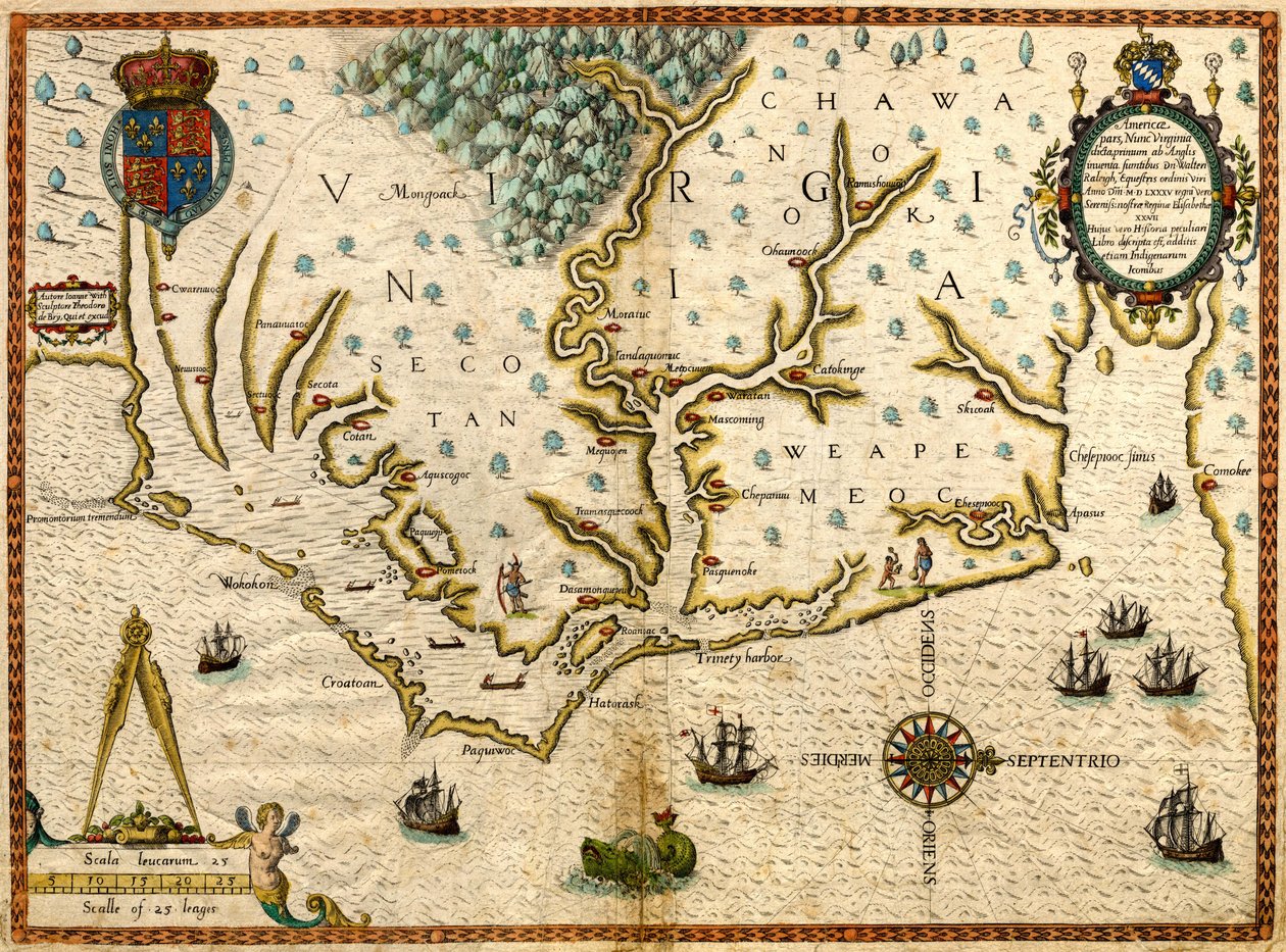 Americae Pars, Nunc Virginia... (Kort over Virginia) af Theodor de Bry