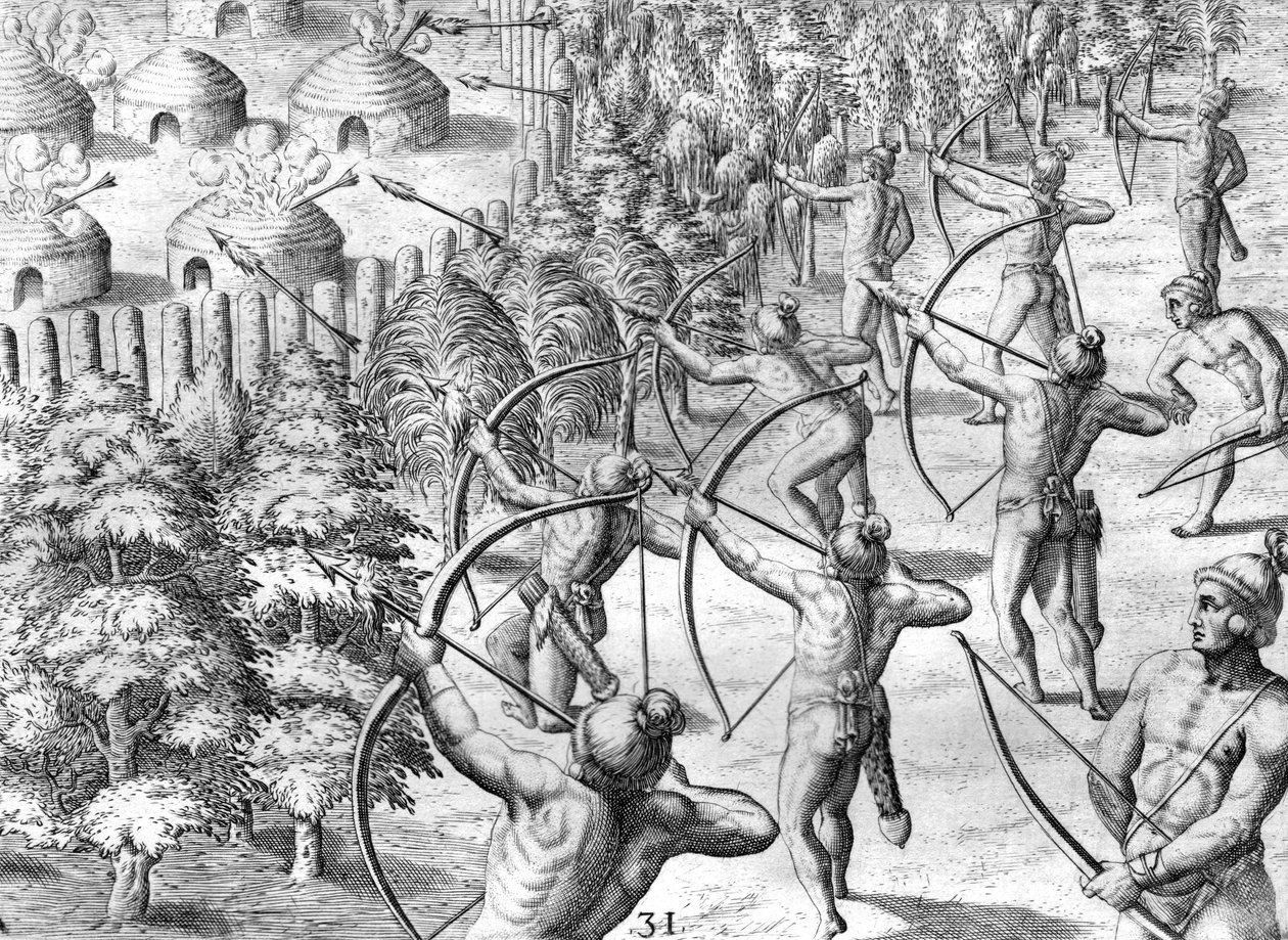 Angreb på en Potano-lejr af Theodor de Bry