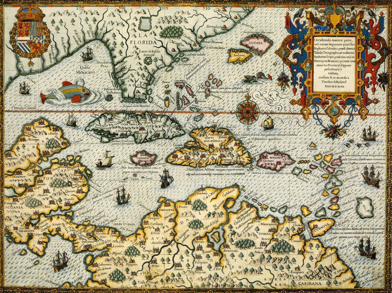 DeBry-kort over Caribien og Florida1594 af Theodor de Bry