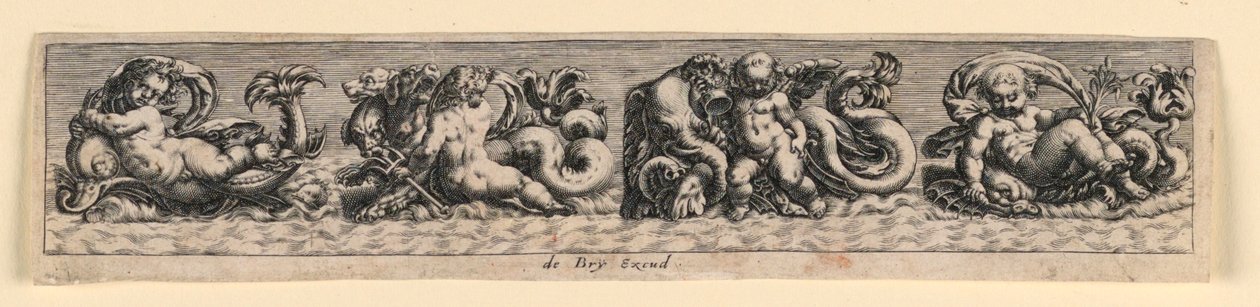 Dekorativt panel: Sømonstre af Theodor de Bry