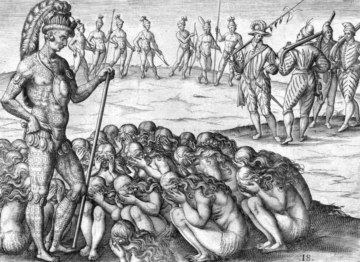 Indianske fanger saturiwa af indianere potano af Theodor de Bry