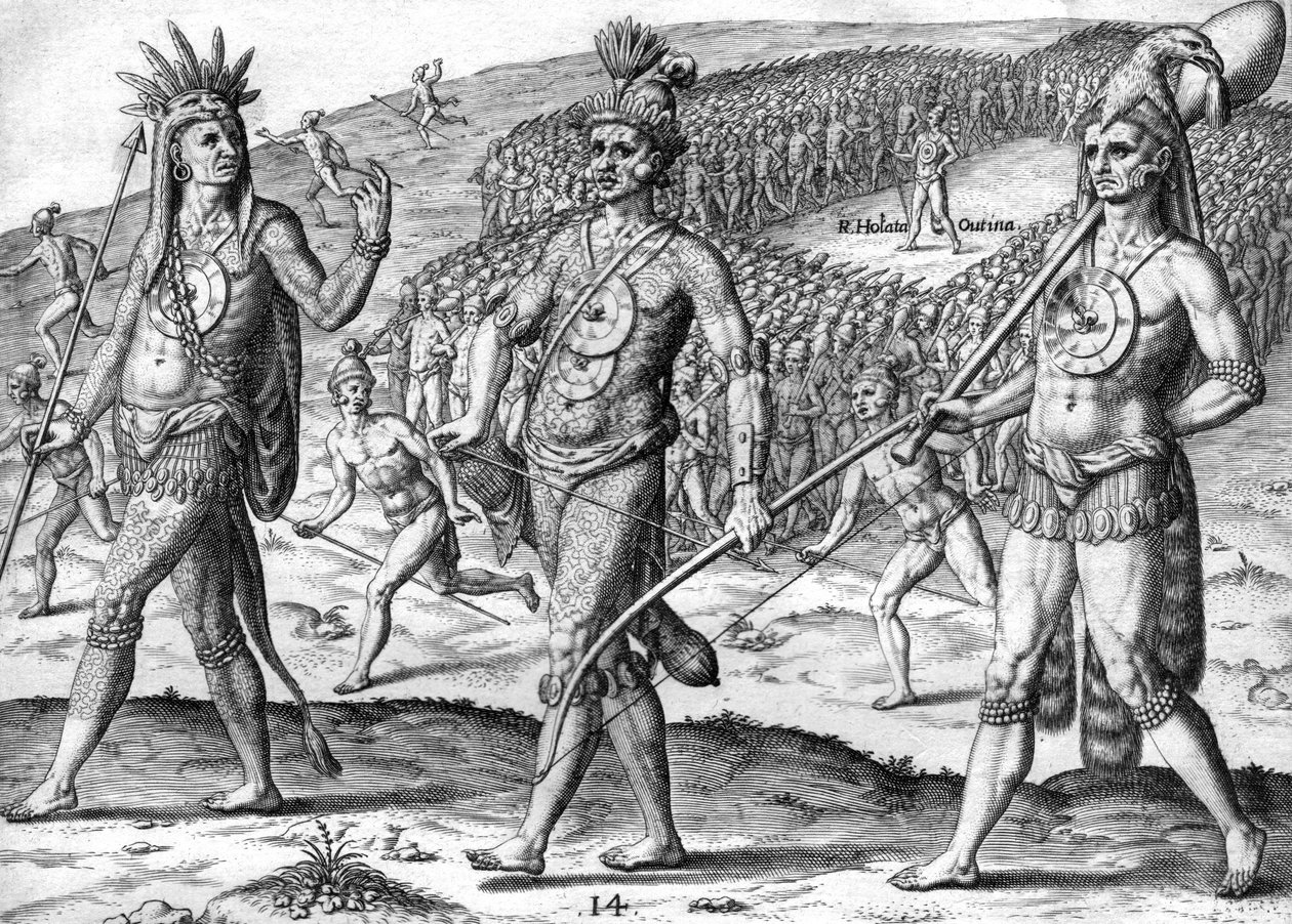 Den indiske potano Utina og hendes tropper af Theodor de Bry