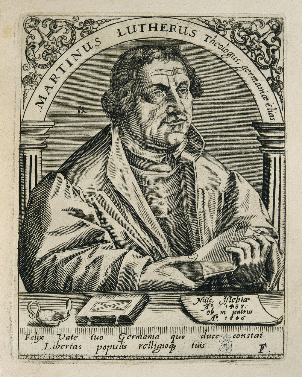 LUTHER, Martin (1483-1546). tysk religiøs reformator. Gravering. SPANIEN. MADRID (AUTONOM FÆLLESSKAB). Madrid. Nationalbiblioteket af Theodor de Bry