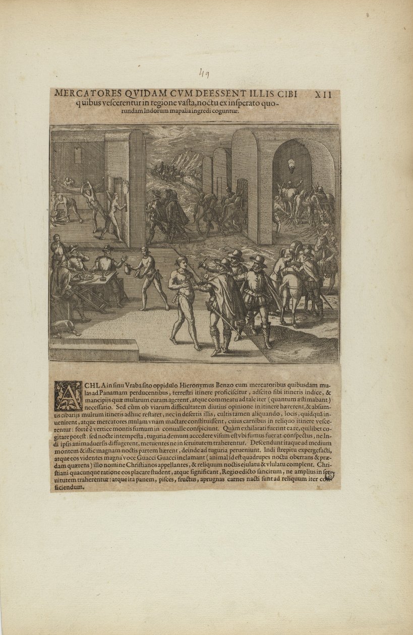 Mercatores Quidam cum Deessent Illis Cibi/Quibus Vescerentur in.... (fra bogen Americae, del fem) af Theodor de Bry