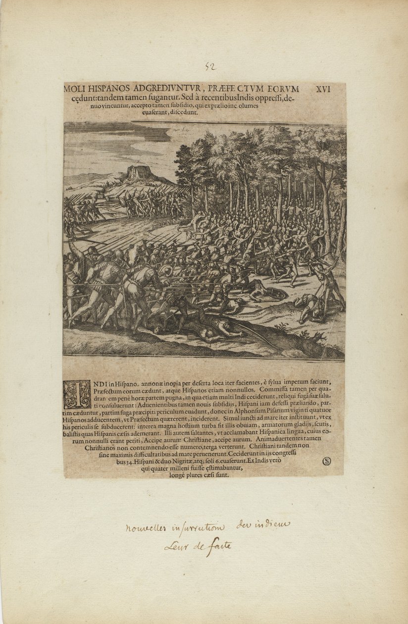 Moli Hispanos Adgrediuntur, Praefe Ctum Eorum/Cedunt: Tandeum.... (fra bogen Americae, del fem) af Theodor de Bry