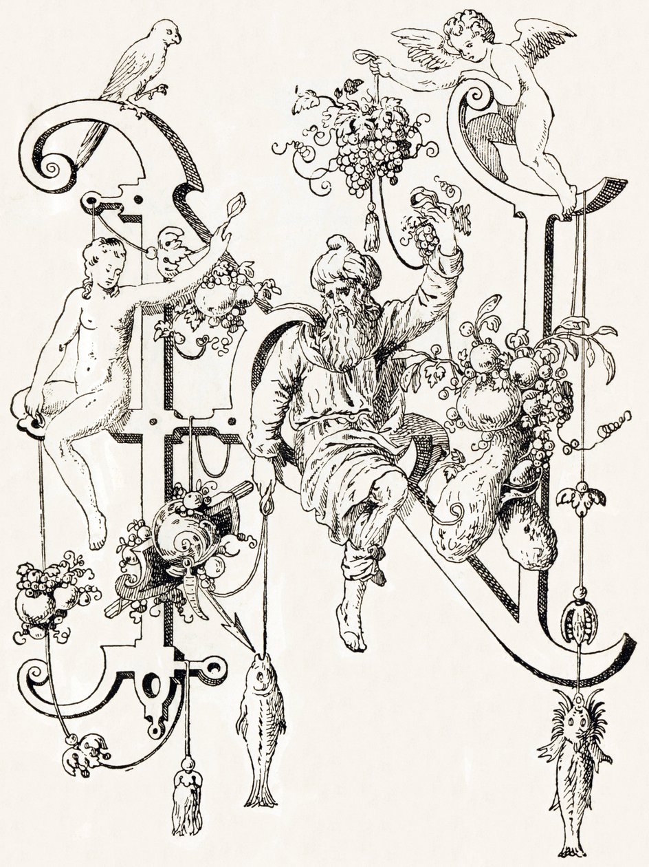 N - El sabio Natham - Alfabet af T. de Bry (nyt kunstnerisk alfabet) af Theodor de Bry