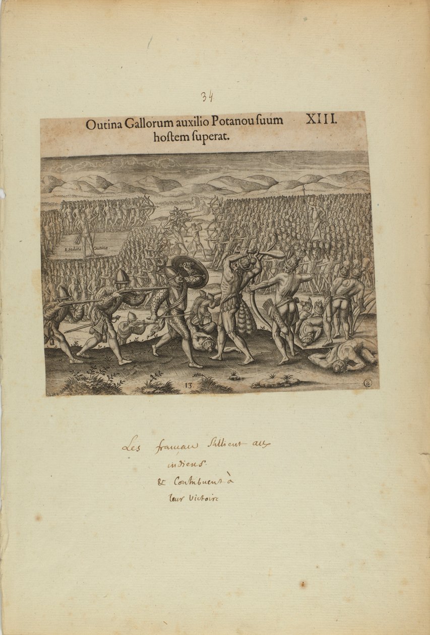 Outina Gallorum Auxilio Potanou Suum Hostem Superat. XIII. (fra bogen Americae, anden del) af Theodor de Bry