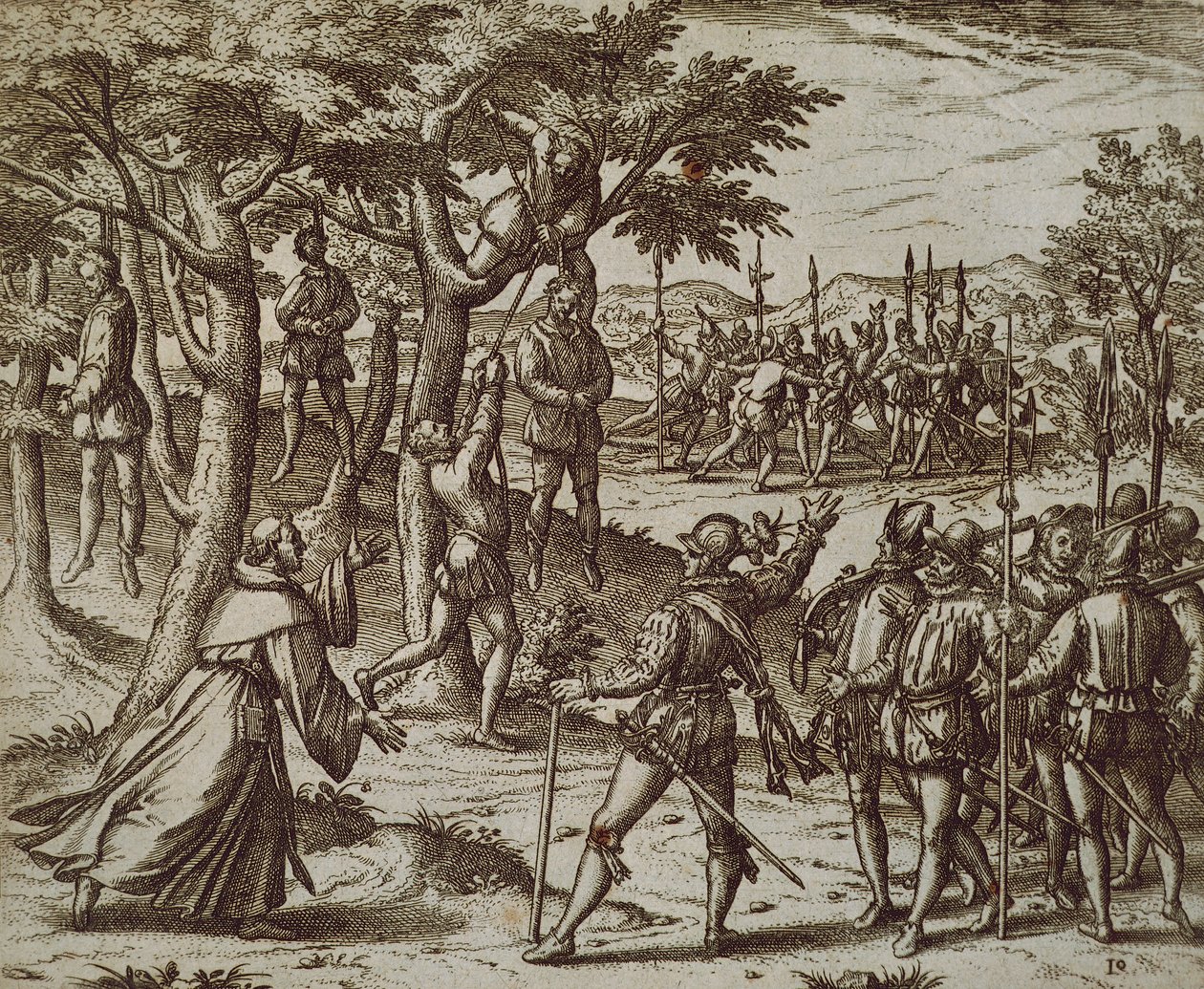 Dom til hængning af nogle mænd af Christopher Columbus i New World, af Theodore de Bry af Theodor de Bry