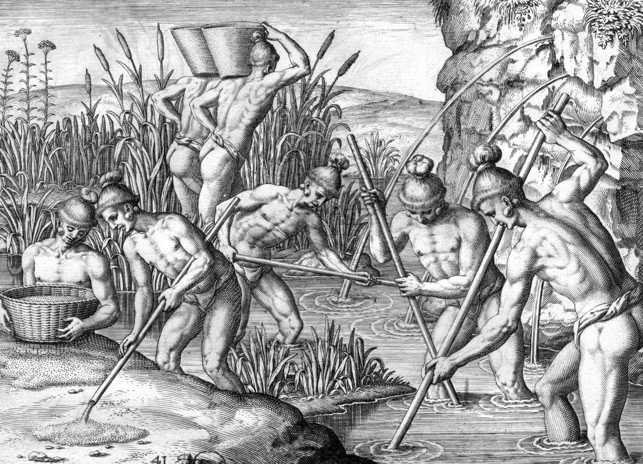 Timucua-indianer samler guld af Theodor de Bry
