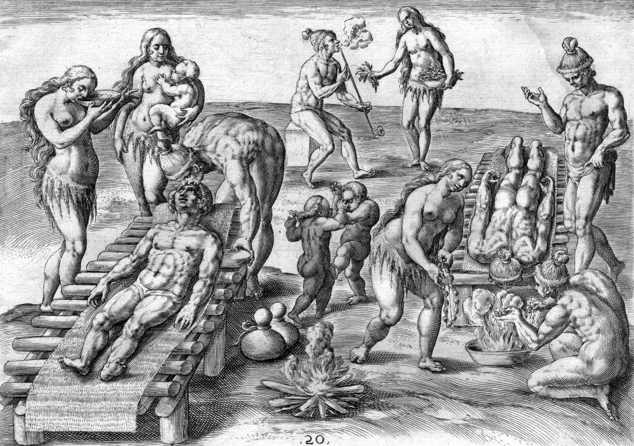 Timucuan-indianere behandler de syge af Theodor de Bry