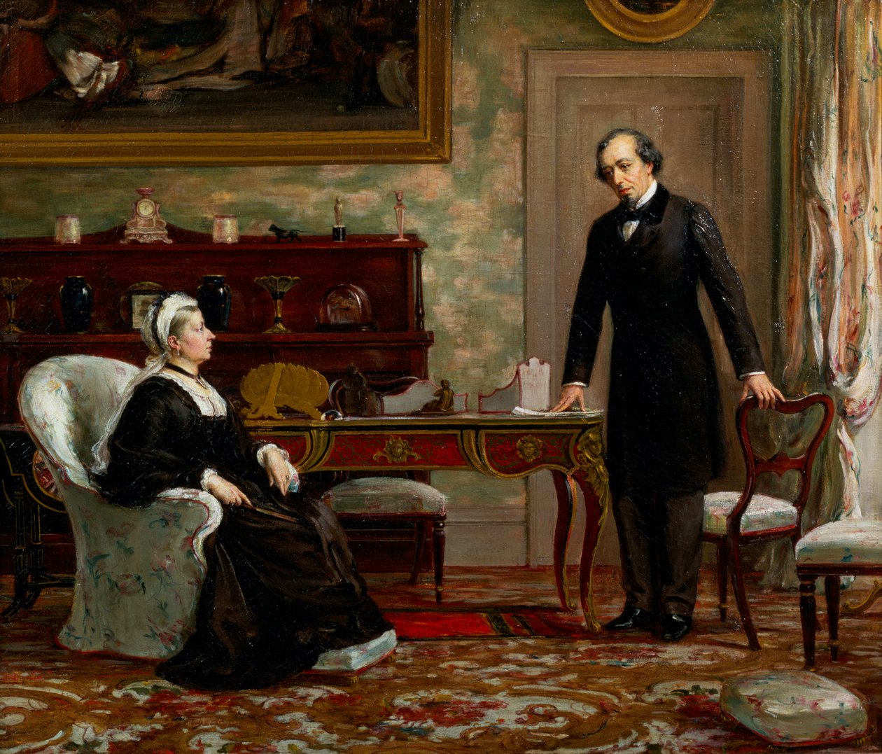 Fred med ære - Dronning Victoria (1819-1901) med Benjamin Disraeli (1804-81) efter underskrivelsen af Berlin-traktaten i 1878 af Theodore Blake Wirgman