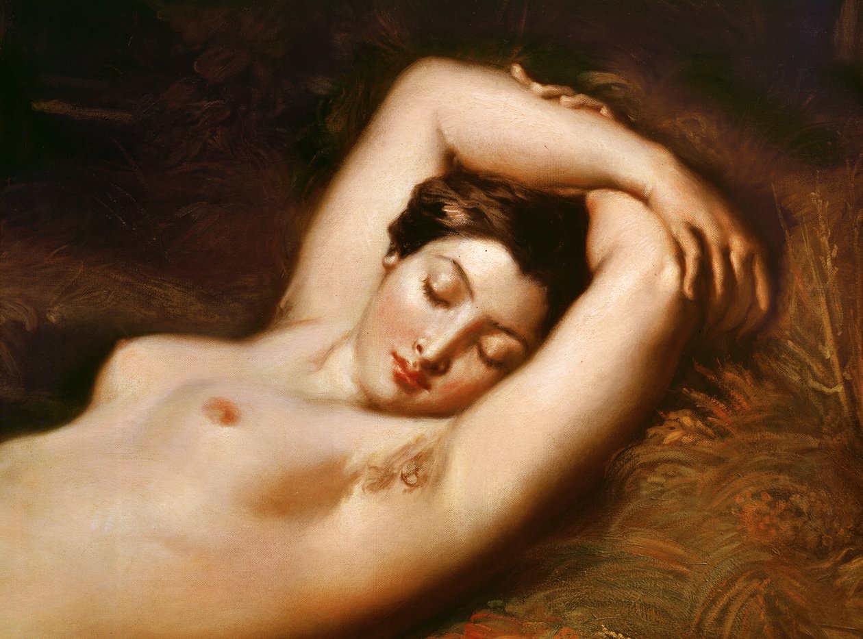 En sovende nymfedetalje af hovedet, 1850 olie på lærred af Théodore Chassériau
