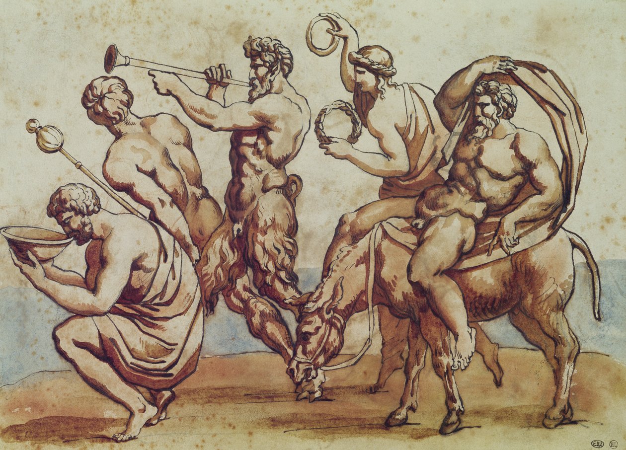 Bacchanal (pen og blæk og brun vask på papir) af Theodore Gericault