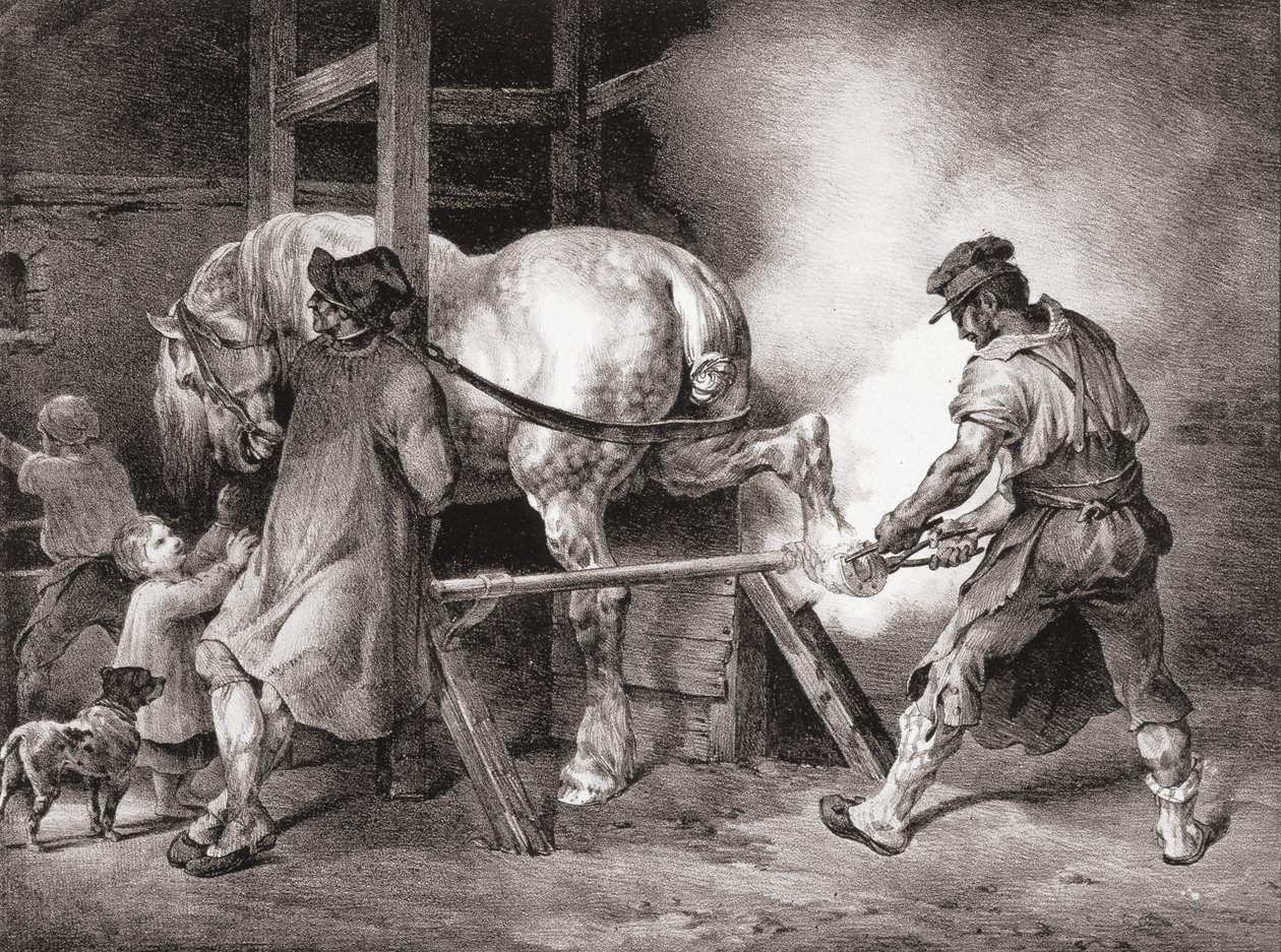 The Farrier, fra Etudes de Cheveaux, 1822 af Theodore Gericault