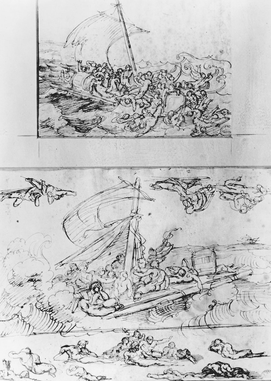 To skitser til Medusaflåden, ca. 1819 (pen og blæk) af Theodore Gericault