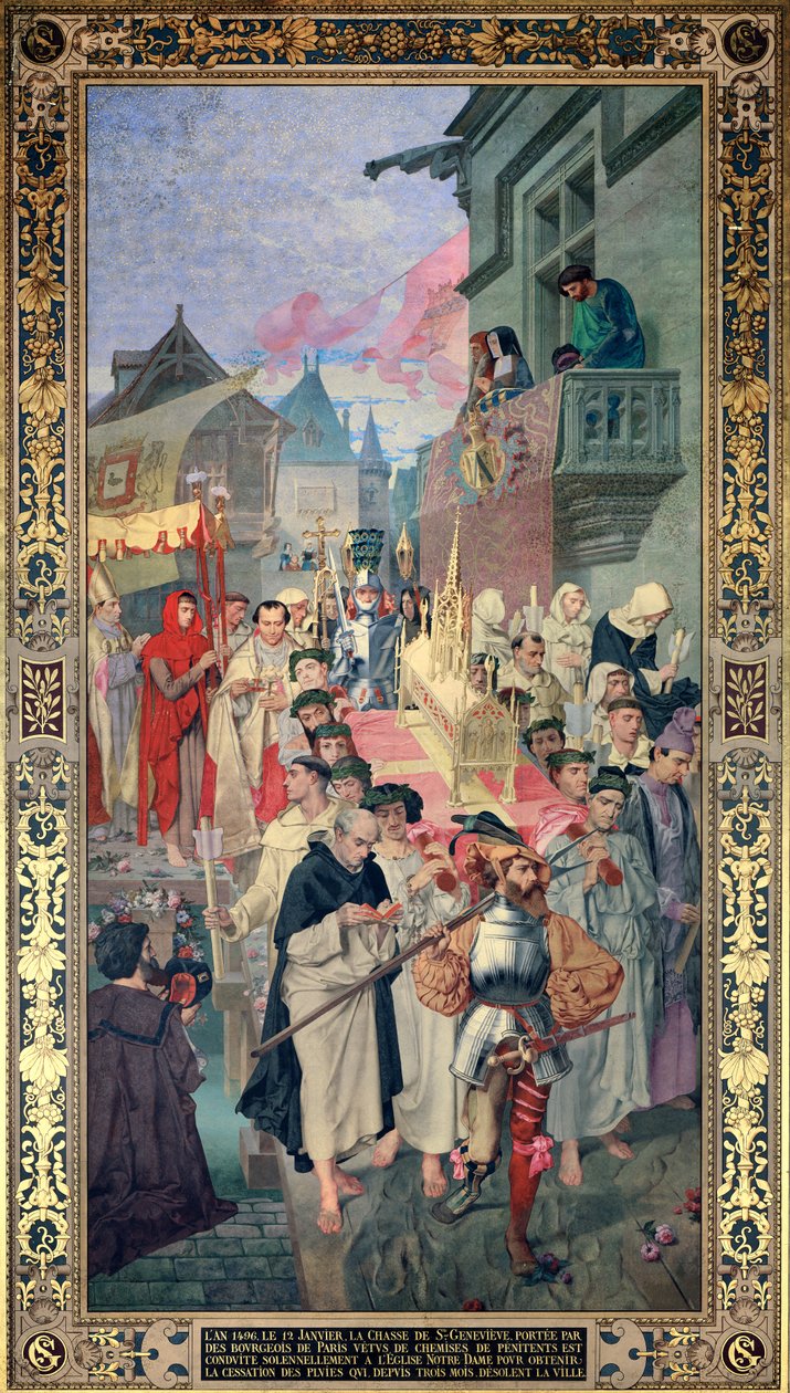Procession af relikvieskrinet i St. Genevieve i 1496 (vægmaleri) af Theodore Pierre Nicolas Maillot