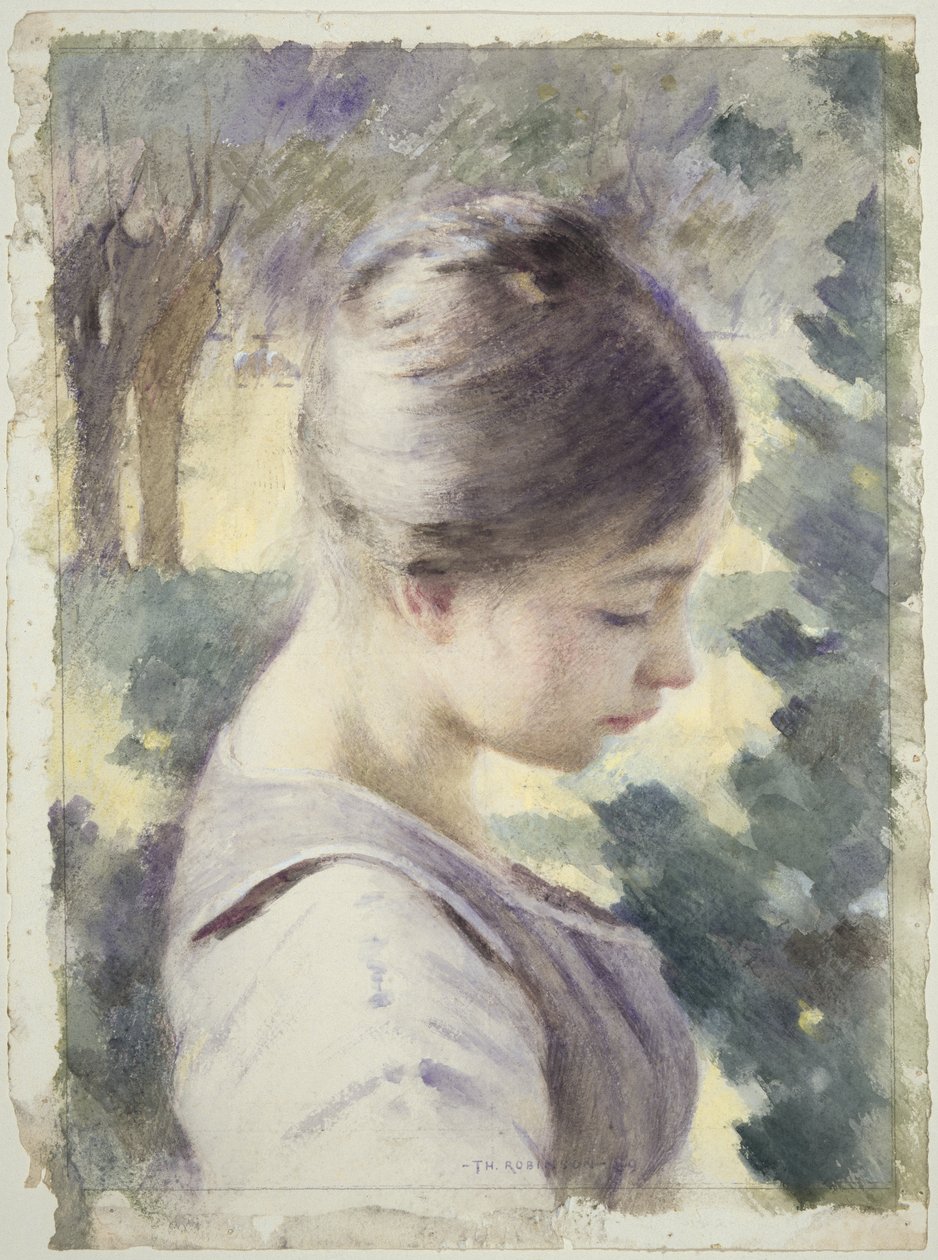 Dekorativt hoved, 1889 (wc på papir) af Theodore Robinson