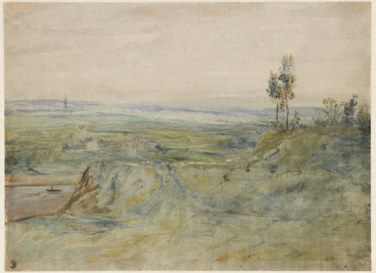 La Plaine, set fra Meudons højder, ca. 1833 (wc & oliemaling på vævet papir) af Pierre Etienne Theodore Rousseau